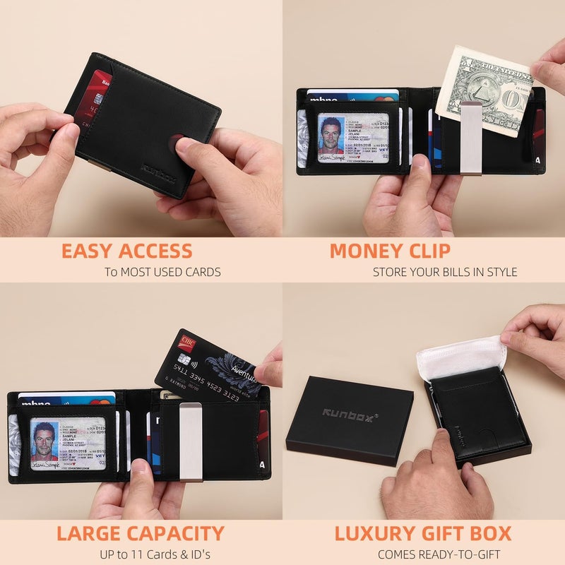 RUNBOX Money Clip Wallets for Men,Slim Leather Mens Bifold Wallet,RFID Blocking Front Pocket Wallet,Thin Credit Card Holder with Gift Box - Image 2